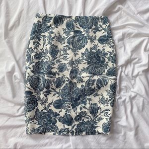 Ann Taylor Midi Pencil Blue Floral Skirt